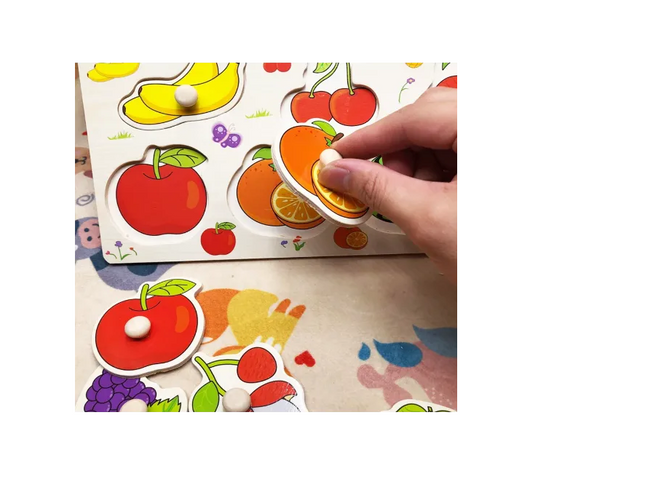Puzzle incastru din lemn, Fructe, 2 ani+