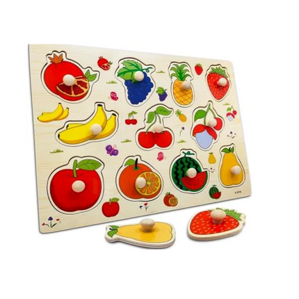 Puzzle incastru din lemn, Fructe, 2 ani+