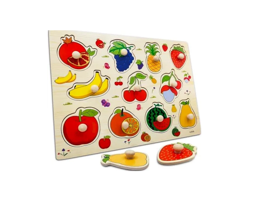Puzzle incastru din lemn, Fructe, 2 ani+