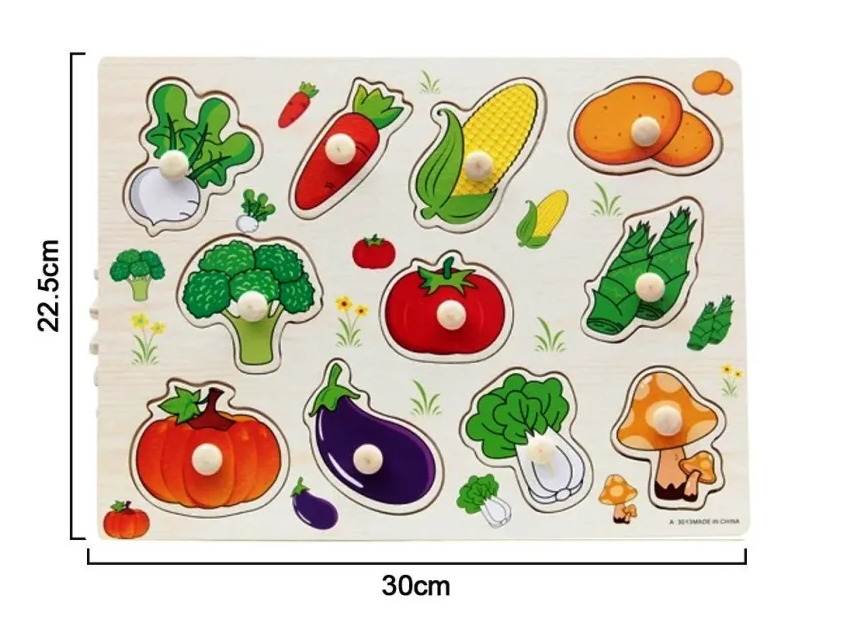 Puzzle incastru din lemn, Legume, 2 ani+
