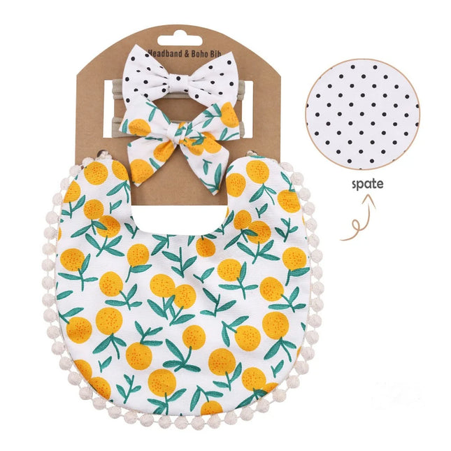 Set baveta eleganta reversibila si 2 bentite – Dots & Oranges, 0 luni+, bumbac