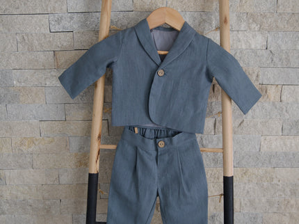 Costum Botez Baieti Albastru Din In - Bebeboo - Totul pentru copii. Jucării, Hăinuțe, Perne, Mobilier, Textile