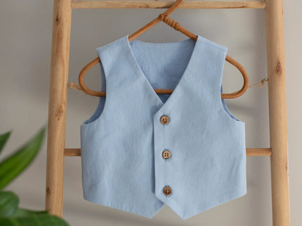 Costum Botez Baieti Albastru Vesta Cu Pantaloni - Bebeboo - Totul pentru copii. Jucării, Hăinuțe, Perne, Mobilier, Textile