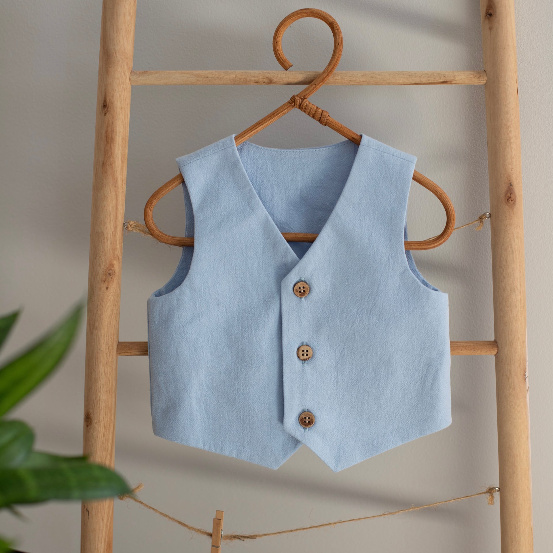 Costum Botez Baieti Albastru Vesta Cu Pantaloni