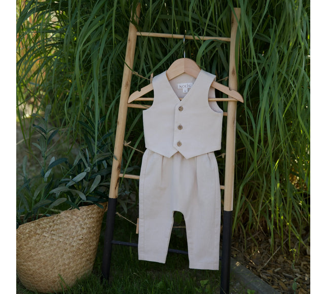 Costum Botez Baieti Bej Vesta Cu Pantaloni - Bebeboo - Totul pentru copii. Jucării, Hăinuțe, Perne, Mobilier, Textile