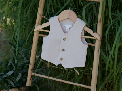 Costum Botez Baieti Bej Vesta Cu Pantaloni - Bebeboo - Totul pentru copii. Jucării, Hăinuțe, Perne, Mobilier, Textile