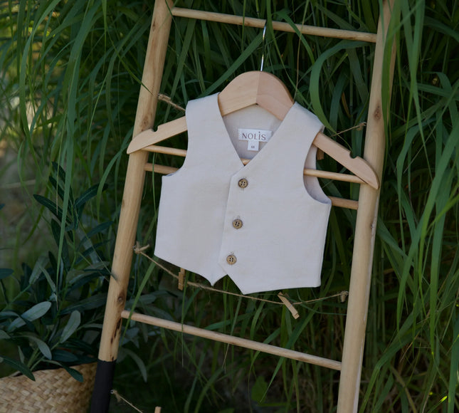 Costum Botez Baieti Bej Vesta Cu Pantaloni - Bebeboo - Totul pentru copii. Jucării, Hăinuțe, Perne, Mobilier, Textile