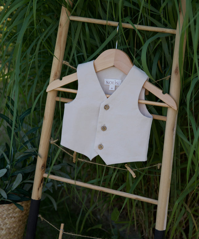 Costum Botez Baieti Bej Vesta Cu Pantaloni