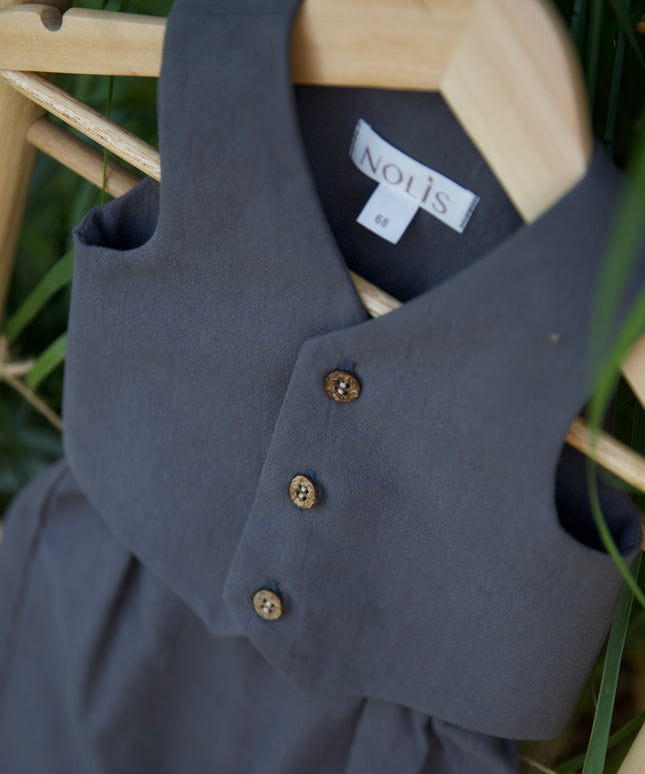 Costum Botez Baieti Gri Vesta Cu Pantaloni