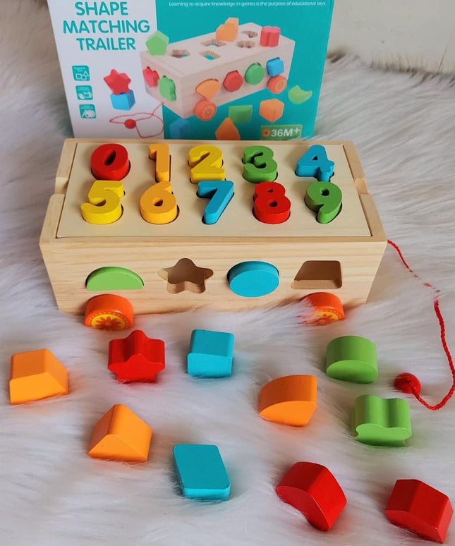 Jucărie multifuncțională din lemn - Forme geometrice și cifre