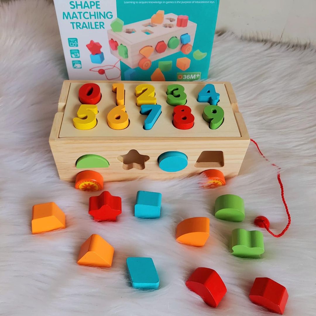 Jucărie multifuncțională din lemn - Forme geometrice și cifre