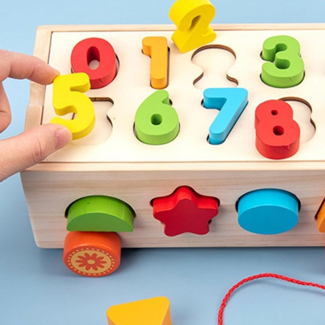 Jucărie multifuncțională din lemn - Forme geometrice și cifre