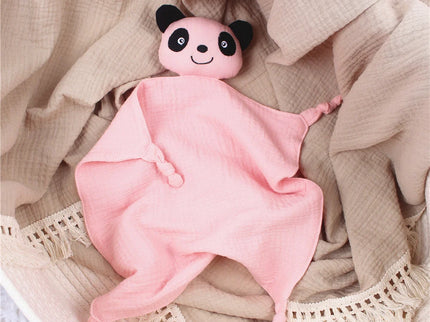 Jucarie de confort din muselina – Baby Panda, diverse culori, 100% bumbac organic, 30 x 30 cm