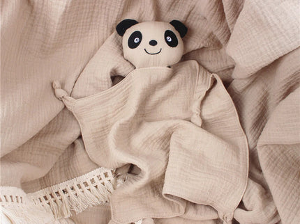 Jucarie de confort din muselina – Baby Panda, diverse culori, 100% bumbac organic, 30 x 30 cm