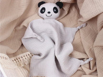 Jucarie de confort din muselina – Baby Panda, diverse culori, 100% bumbac organic, 30 x 30 cm