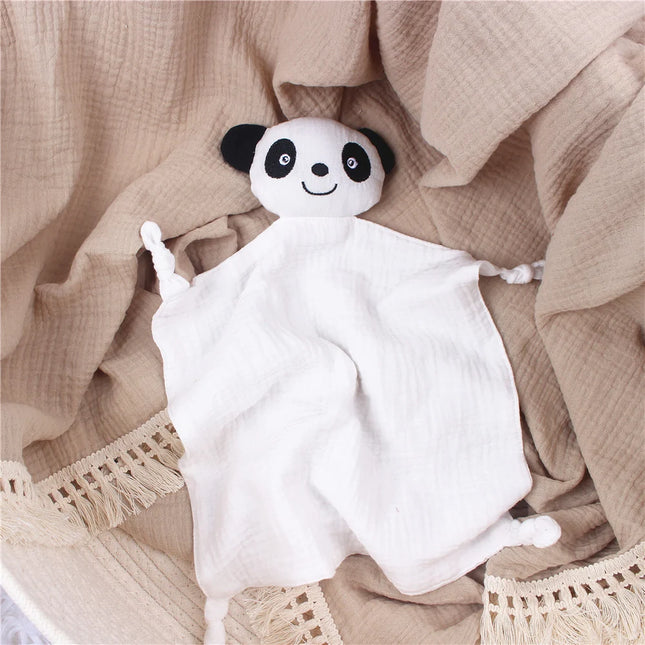 Jucarie de confort din muselina – Baby Panda, diverse culori, 100% bumbac organic, 30 x 30 cm