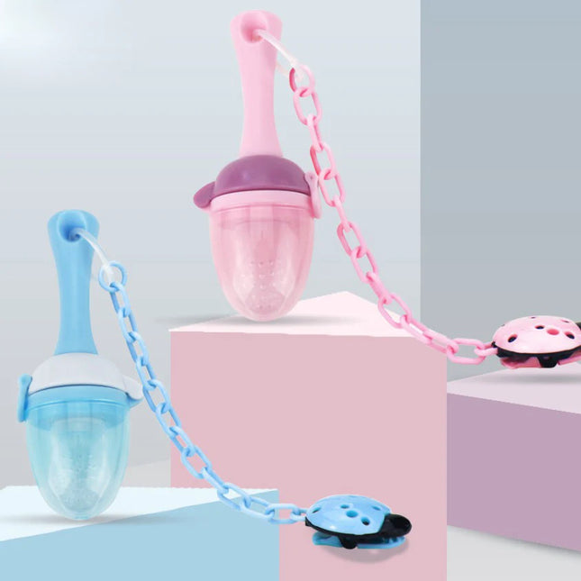 Set suzeta fructe si lantisor, diverse culori, silicon, 3luni+