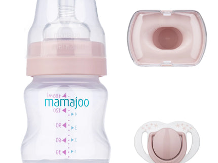 Mini set cadou bebelusi Mamajoo, Roz Pudra, 150 ml/S, 0 luni+, PP + Silicon