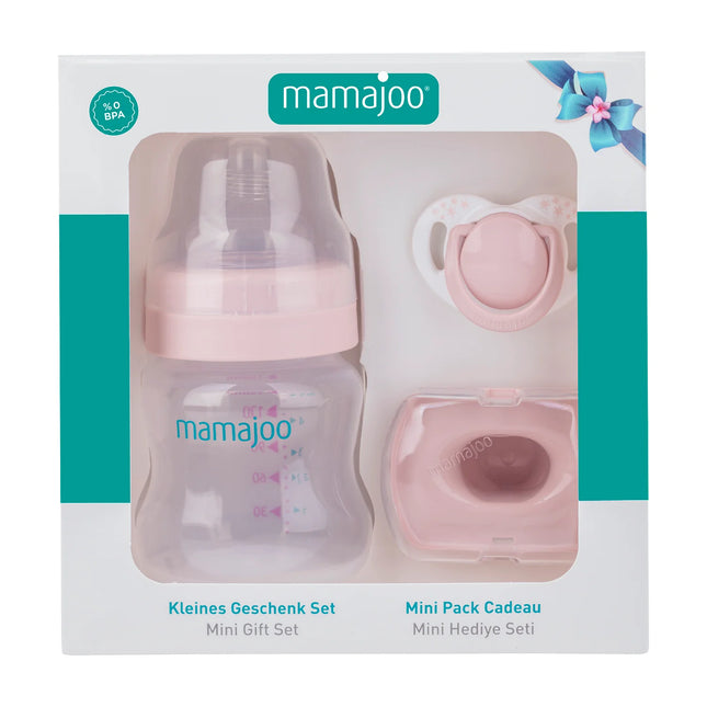 Mini set cadou bebelusi Mamajoo, Roz Pudra, 150 ml/S, 0 luni+, PP + Silicon