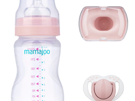 Mini set cadou bebelusi Mamajoo, Roz Pudra, 250 ml/S, 0 luni+, PP + Silicon