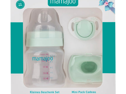 Mini set cadou bebelusi Mamajoo, Verde Pudra, 150 ml/S, 0 luni+, PP + Silicon