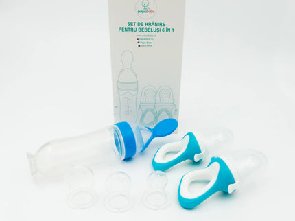 Set de hranire pentru bebelusi 6 in 1, 6 luni+, diverse culori, silicon, 21x5cm