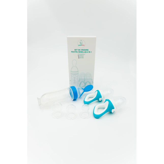 Set de hranire pentru bebelusi 6 in 1, 6 luni+, diverse culori, silicon, 21x5cm