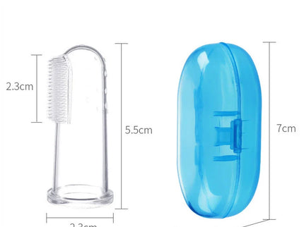 Periuta de dinti pentru bebelusi + cutiuta de depozitare, model degetar, diverse culori, 6 luni+, silicon