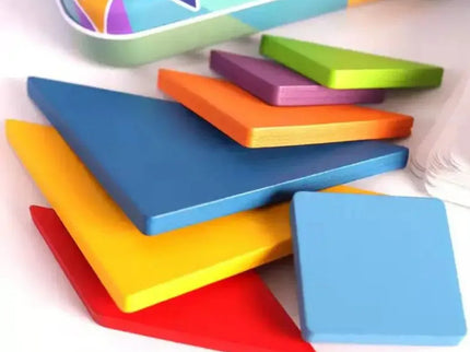 Tangram din lemn cu 60 de carduri - Shapes Puzzle, 3 ani+ - Bebeboo - Totul pentru copii. Jucării, Hăinuțe, Perne, Mobilier, Textile