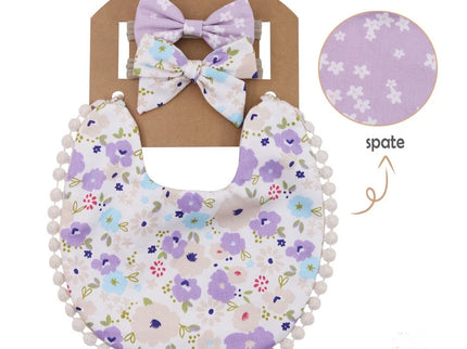 Set baveta eleganta reversibila si 2 bentite – Purple & Flowers, 0 luni+, bumbac