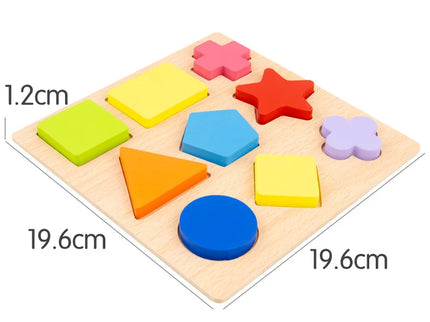 Puzzle din lemn cu forme geometrice, diverse modele, 3 ani+
