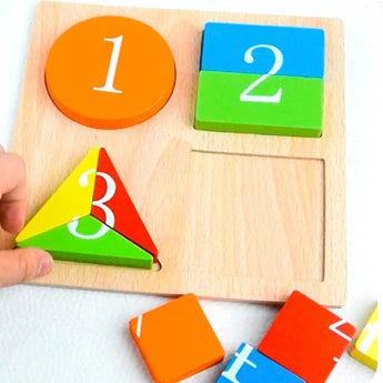Puzzle din lemn cu forme geometrice, diverse modele, 3 ani+