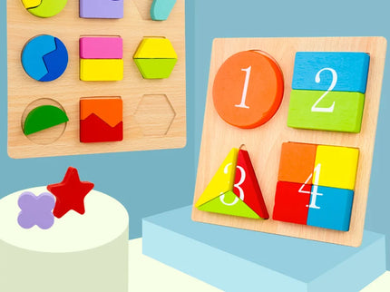 Puzzle din lemn cu forme geometrice, diverse modele, 3 ani+