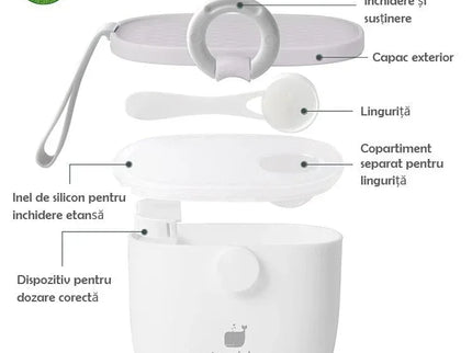 Recipient lapte praf – Light Grey, material PP, 0 luni + - Bebeboo - Totul pentru copii. Jucării, Hăinuțe, Perne, Mobilier, Textile