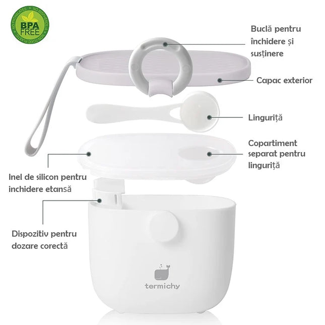 Recipient lapte praf – Light Grey, material pp, 0 luni +