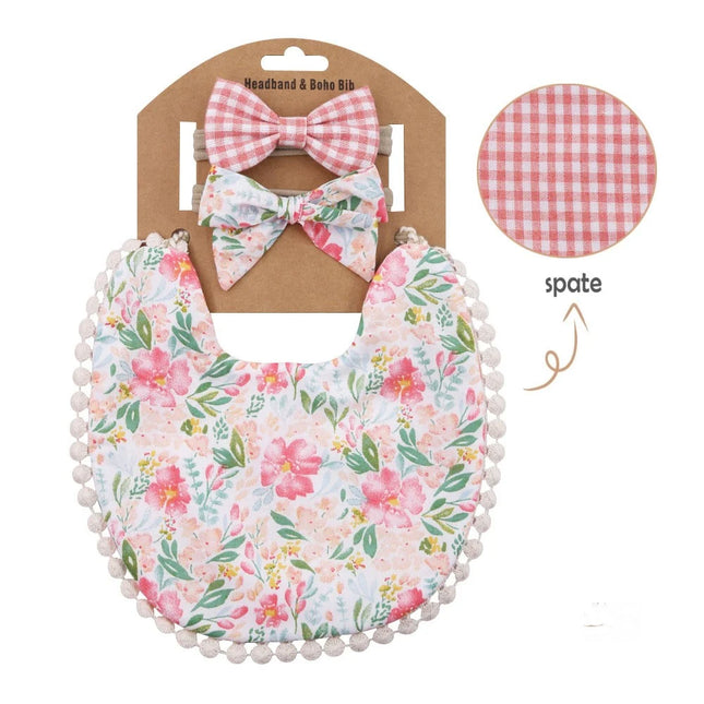 Set baveta eleganta reversibila si 2 bentite – Red & Flowers, 0 luni+, bumbac