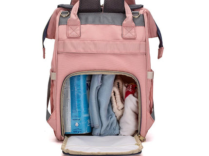 Rucsac multifunctional pentru mamici si bebelusi, cu salteluta de schimbat, Roz-albastru, 39 x 26 x 20 cm