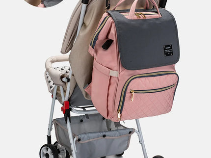 Rucsac multifunctional pentru mamici si bebelusi, cu salteluta de schimbat, Roz-albastru, 39 x 26 x 20 cm