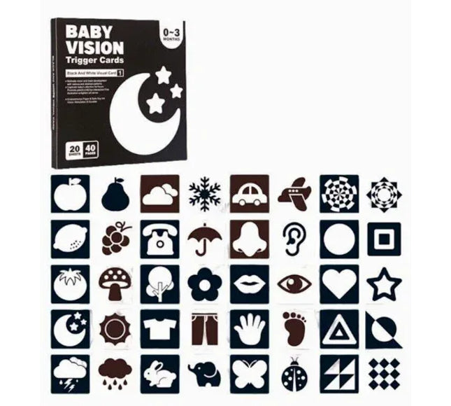 Set Carduri Vizuale pentru Bebeluși 0–3 Luni – Contrast Alb-Negru pentru Stimulare Vizuală - Bebeboo - Totul pentru copii. Jucării, Hăinuțe, Perne, Mobilier, Textile