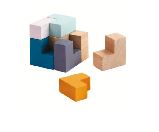 Joc Cub din lemn in cutie metalica. Joc Montessori din lemn
