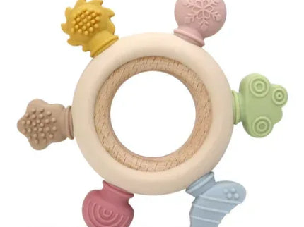 Jucărie de Dentiție Multisenzorial - Inel de dentiție din lemn și silicon Alb crem. 0+ - Bebeboo - Totul pentru copii. Jucării, Hăinuțe, Perne, Mobilier, Textile