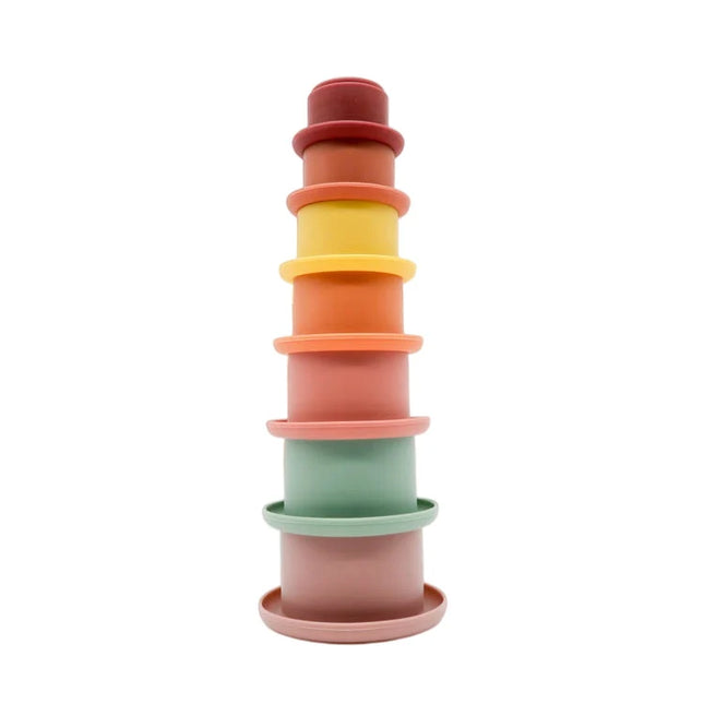 Set jucarii pentru stivuire, 7 piese, diverse culori, 0 luni+, silicon