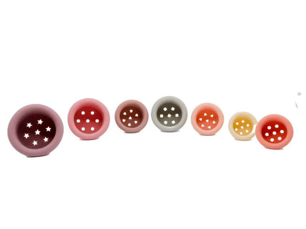 Set jucarii pentru stivuire, 7 piese, diverse culori, 0 luni+, silicon