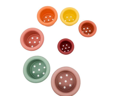 Set jucarii pentru stivuire, 7 piese, diverse culori, 0 luni+, silicon