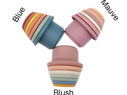 Set jucarii pentru stivuire, 7 piese, diverse culori, 0 luni+, silicon