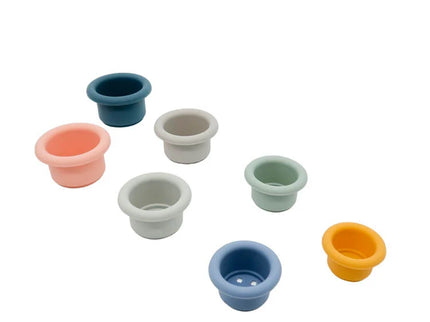 Set jucarii pentru stivuire, 7 piese, diverse culori, 0 luni+, silicon