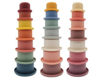 Set jucarii pentru stivuire, 7 piese, diverse culori, 0 luni+, silicon