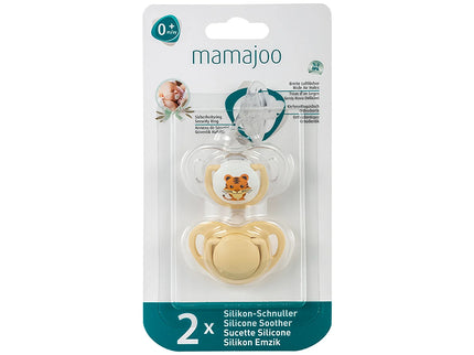 Set 2 suzete ortodontice Mamajoo, Beige & Tiger, 0 luni+, silicon + PP