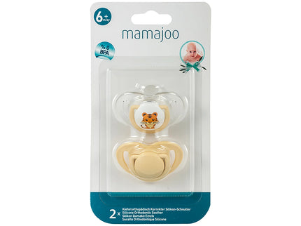 Set 2 suzete ortodontice Mamajoo, Beige & Tiger, 6 luni+, silicon + PP