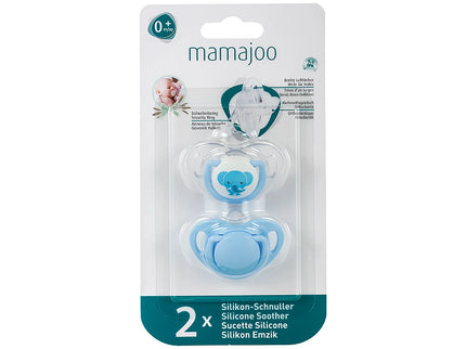 Set 2 suzete ortodontice Mamajoo, Elephant & Blue, 0 luni+, silicon + PP